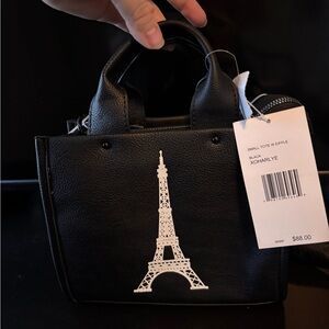 Betsy Johnson Black Tote Bag with Eiffel Tower Design